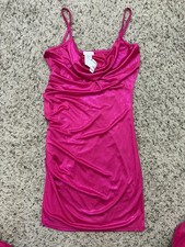 Pink Metallic Jersey Cowl Neck Bodycon Dress, Spaghetti Straps Stretch Size L picture