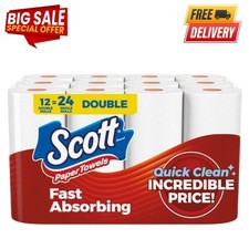 NEW Scott Paper Towels Bulk 24 Regular Rolls 12 Double Rolls White picture