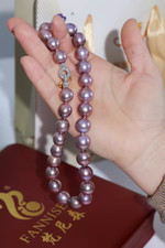 gorgeous huge  12-14mm  south sea lavender  pearl necklace 17.5inch 925s picture