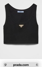 Authentic Prada Women’s Black Cropped Tank Top Triangle Logo IT 40 US Small NWT picture