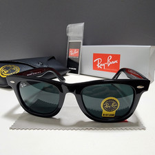 Ray-Ban RB2140 Wayfarer Sunglasses Glossy Black Frame Glass Gray Lens 50 mm New picture