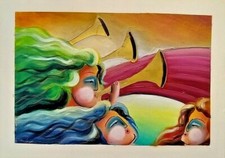 Rare original on paper by Dex Verner,  Signed. COA included. Angels Trumpets picture
