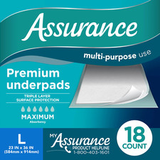 Assurance Unisex Premium Quilted Underpad, Maximum Absorbency, L (18 Count) picture