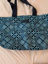Vera Bradley Quilted Tote Bag Teal Brown Geometric Pattern Zip Top Shoulder Bag picture