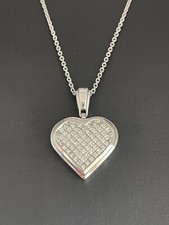 14K White Gold Invisible Set Pincess Natural Diamond Heart  Necklace picture