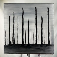 Original Abstract Forest Painting Black White Modern Fine Art Canvas 20x20 COA picture
