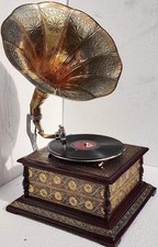 Vintage Antique Gramophone, Fully Working Phonograph, Win Up Record Player picture