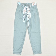 Ettitwa by Anthropologie Women's Taper Chino Pants Belted Linen Blue Size 0 picture
