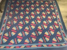 Vintage Handmade Quilt 78x77 Hand Quilted Colorful Fan Patchwork Folk Art picture