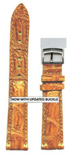 GEN. ALLIGATOR COGNAC BROWN STRAP 19mm EXTRA LONG & GENUINE OMEGA STEEL BUCKLE picture