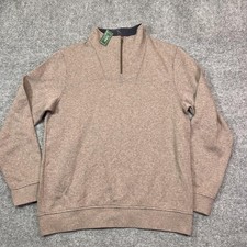 L.L.Bean Sweater Mens Medium Beige 1/4 Zip Mock Neck Cotton Textured Knit picture
