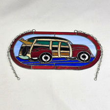 Vintage Stained Glass Woodie Wagon Suncatcher / Hanging Panel – Surf Culture picture