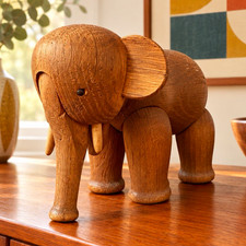 Vintage Mid-Century MCM Kay Bojesen Denmark Articulated Wooden Elephant, 9” picture
