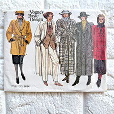 Vtg NEW Vogue 1614 Basic Design 80s Pattern Sz 18 20 22 Belted Coat UNCUT FF picture