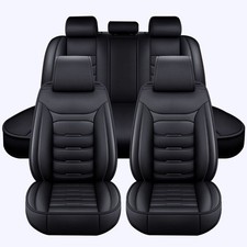 Full Set Faux Leather Seat Covers 5 Seats Cushion Protector Universal for Sedan picture