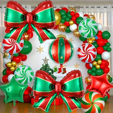 15PCS Christmas Bow Balloons Red Green Candy Balloons Party Decorations picture