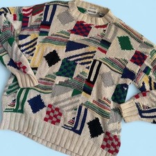 VINTAGE Pierre Cardin Hand Knitted Abstract Patchwork Sweater- Large picture