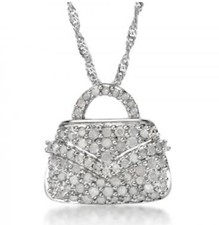 Stunning Womens 14K White Gold Finish Diamonds 18 Inch Necklace picture