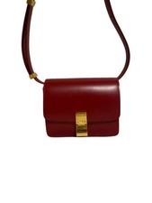 CELINE Classic Push Lock Closure Shoulder Bag Medium Red Leather picture