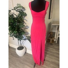 NBD Hot Pink Open Back Maxi Dress with Front Slit side zip and stretch M picture