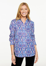NWT TALBOTS Metallic Modern Classic Button Up Shirt in Blue Purple Size L picture