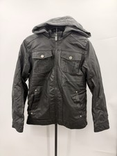 Urban Republic UR Boys L Faux Leather Jacket Hooded Gray Sherpa Lined Warm NWT L picture