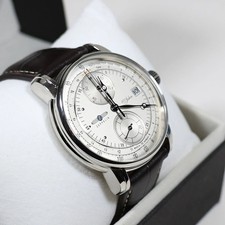 Zeppelin 8670-1 100 Years Men's Silver Dial Stainless Steel Leather Strap Watch picture