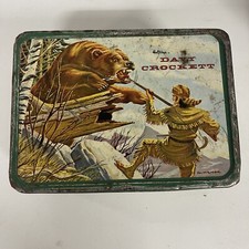 RARE VINTAGE 1955 DAVY CROCKETT METAL HOLTEMP USA LUNCHBOX NO THERMOS BL picture