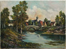 Braier Rothenburg ob der Tauber Bavarian Town Oil on Canvas Vintage Painting  picture