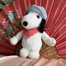 Vtg 1970s Snoopy Plush Train Engineer Conductor Striped Hat Bandana Determined picture