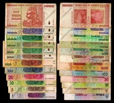Zimbabwe 10 + Banknotes Set 1 10 50 100 1000 Billion Dollars Paper Money + COA picture