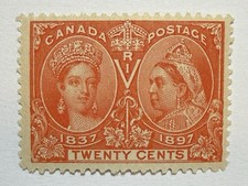 Canada #59 1897 20c vermilion Victoria “Jubilee”, MNH/VF, sp’s UL; $1.35K UCV picture