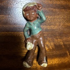 Vintage 1970s Ceramic Boy Figurine Original Art Craft Made by Masters Japan Retr picture