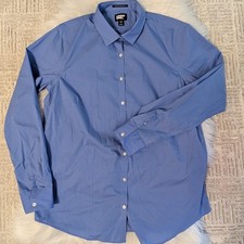 Lands' End Women's Blue Button-Front Dress Shirt 16T Long Sleeve Wrinkle Free picture