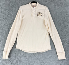 Vintage Abercrombie & Fitch Henley Shirt Men L Ivory Embroidered Long Sleeve Y2K picture