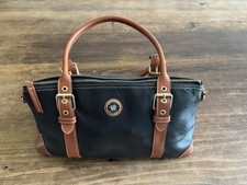 Authentic Dooney Bourke Black Pebble Grain Lrg Satchel Purse Brown Leather Trim picture