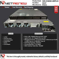 Cisco WS-C3650-48FS-S Switch  48 Port PoE+ picture