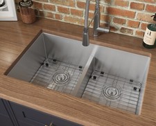 Ruvati 32-inch Low-Divide 50/50 Double Bowl 16 Gauge Kitchen Sink- RVH7411 picture