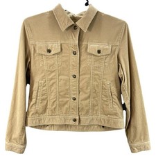 VTG Lauren Ralph Lauren Jacket Women Sz L Corduroy Trucker Tan Stretch Button Up picture