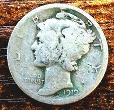1919 D Denver Mint US MERCURY HEAD DIME 90% Silver .0723 Tr Oz = 2.25 grams picture
