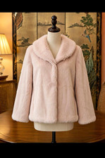 GUESS Women’s Pink Genuine Rabbit Fur Short Jacket Collared Lined Hook & Eye M/L picture