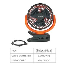 Ergodyne Chill-Its 6090 Cordless Jobsite Fan 360 CFM Rechargeable Clamp Light (7 picture
