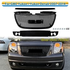 Gloss Black For GMC Yukon Denali 2007-14 Hood Molding Trim & Upper Lower Grille picture