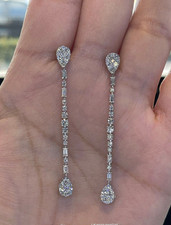 2Ct Round Cut Simulated Diamond Long Drop Dangle Earrings 14K White Gold Plated picture