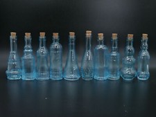 Set of 10 Darice Blue Vintage Style Glass Bottles with Corks, 5'' Tall picture