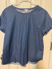J.Crew Women's Blue Short Sleeve Denim Blouse Size Large picture