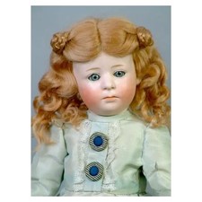 Antique German Doll Darling 12” Gebruder Heubach 7246 Pouty in Blue Silk Dress picture