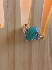 Antique -Rainbow Opal Natural -  18k White Gold ladies ring - Size 8.25 - 11.9mm picture