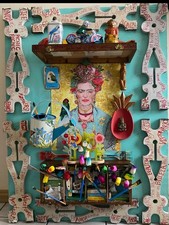 Sculpture art large handcrafted Frida Kahlo tribute wood metal one of a kind picture