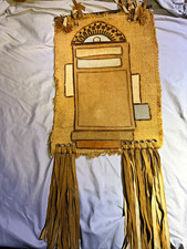 Vintage 1989 Cuban Folk Art Wall Hanging Tapestry J Alvarez Leather Burlap picture